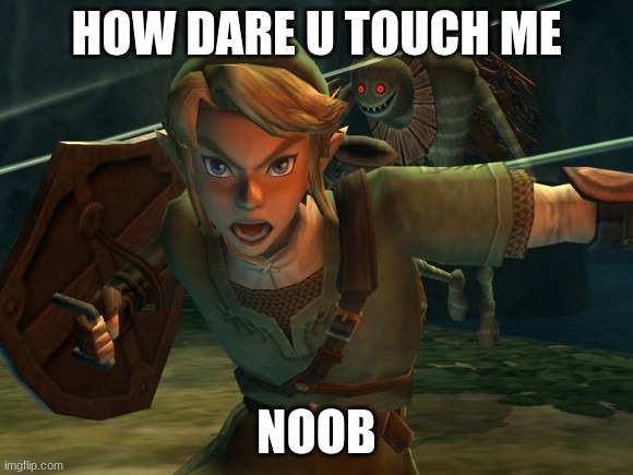 Link Legend of Zelda Yelling | HOW DARE U TOUCH ME; NOOB | image tagged in link legend of zelda yelling | made w/ Imgflip meme maker