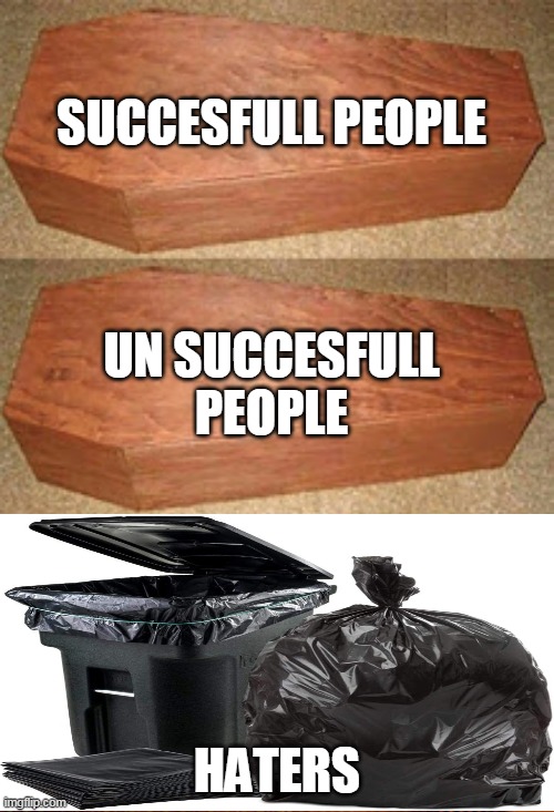 hater coffin | SUCCESFULL PEOPLE; UN SUCCESFULL PEOPLE; HATERS | image tagged in golden coffin meme,haters | made w/ Imgflip meme maker