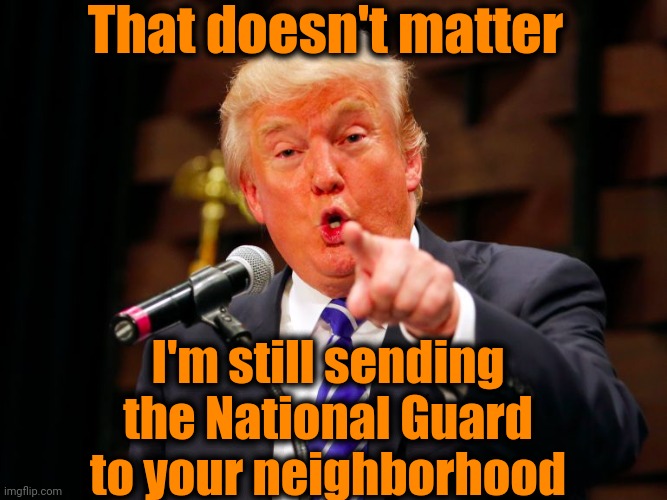 trump point | That doesn't matter I'm still sending the National Guard to your neighborhood | image tagged in trump point | made w/ Imgflip meme maker