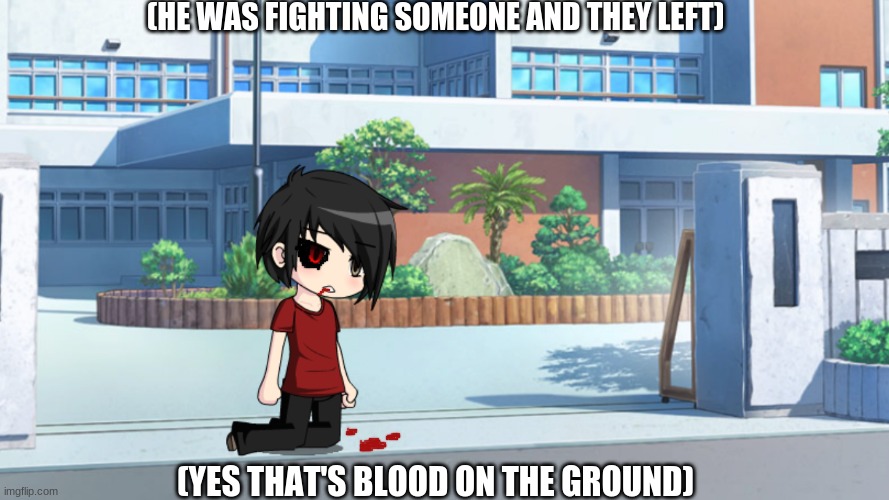 Ashi, what have they done to you?! | (HE WAS FIGHTING SOMEONE AND THEY LEFT); (YES THAT'S BLOOD ON THE GROUND) | made w/ Imgflip meme maker