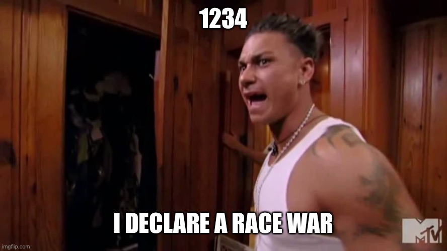 Pauly D | 1234; I DECLARE A RACE WAR | image tagged in pauly d | made w/ Imgflip meme maker