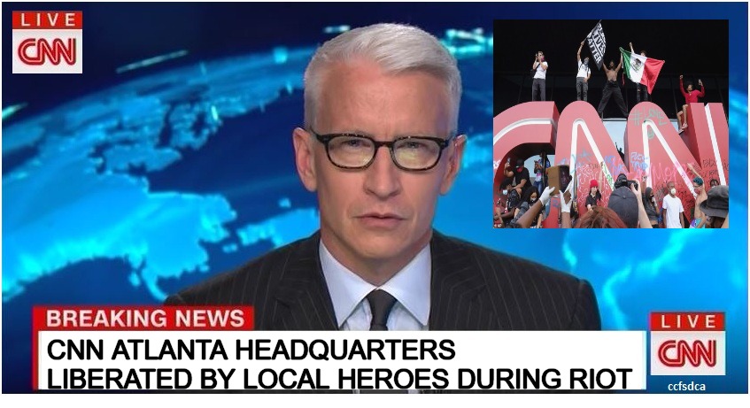 Local Heroes | CNN ATLANTA HEADQUARTERS LIBERATED BY LOCAL HEROES DURING RIOT | image tagged in cnn breaking news anderson cooper,riots,race riots,cnn sucks,cnn fake news,cnn crock news network | made w/ Imgflip meme maker