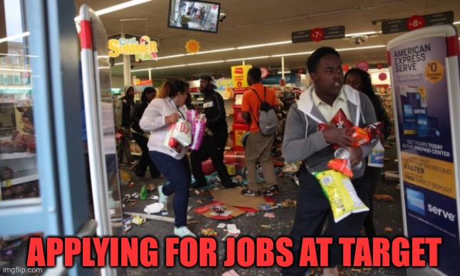 looters | APPLYING FOR JOBS AT TARGET | image tagged in looters | made w/ Imgflip meme maker