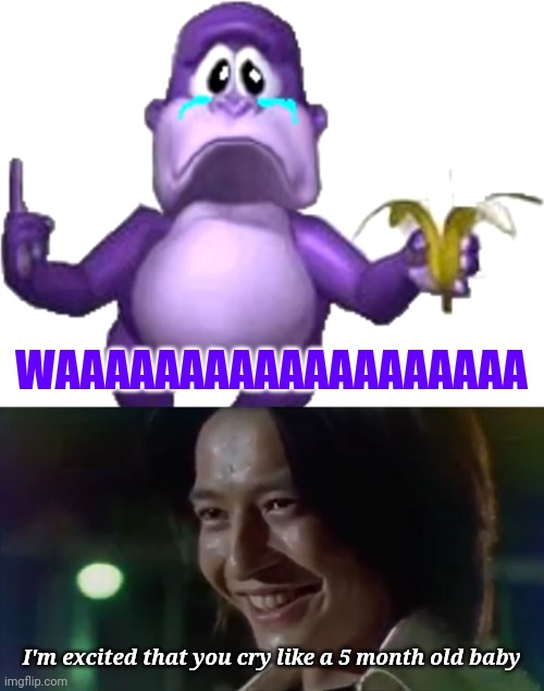 Mikoto Nakadai aka AbareKiller Makes fun of Bonzi Buddy crying | WAAAAAAAAAAAAAAAAAAA; I'm excited that you cry like a 5 month old baby | image tagged in memes,funny,bonzi buddy | made w/ Imgflip meme maker