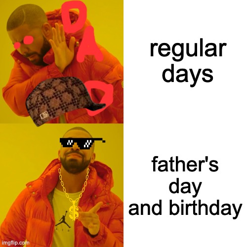 Drake Hotline Bling | regular days; father's day and birthday | image tagged in memes,drake hotline bling | made w/ Imgflip meme maker
