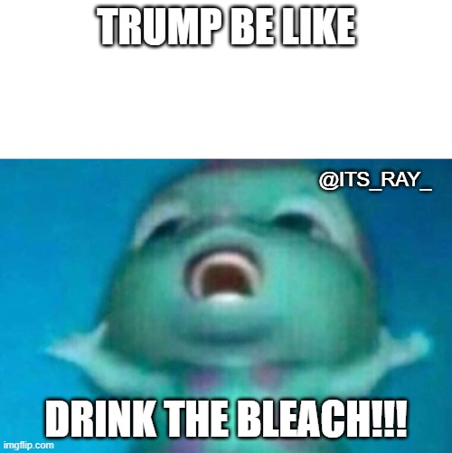 trump told me | TRUMP BE LIKE; @ITS_RAY_; DRINK THE BLEACH!!! | image tagged in donald trump,president trump | made w/ Imgflip meme maker