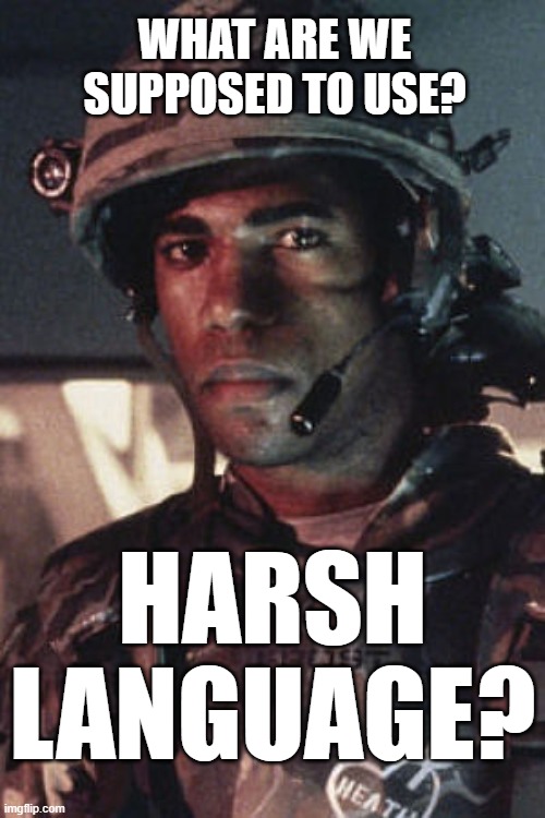 Harsh Language | WHAT ARE WE SUPPOSED TO USE? HARSH LANGUAGE? | image tagged in frost aliens,memes,aliens,frost | made w/ Imgflip meme maker