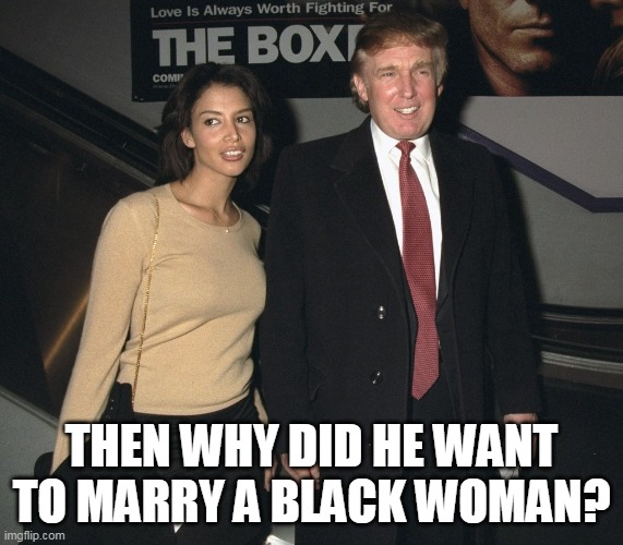 Racist fail | THEN WHY DID HE WANT TO MARRY A BLACK WOMAN? | image tagged in racist fail | made w/ Imgflip meme maker