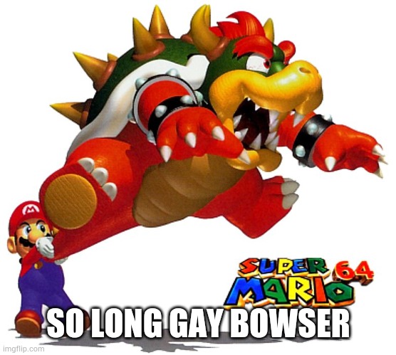 So long gay bowser | SO LONG GAY BOWSER | image tagged in mario swinging bowser,so long gay bowser | made w/ Imgflip meme maker