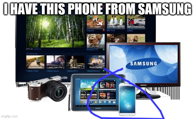 Samsung Products | I HAVE THIS PHONE FROM SAMSUNG | image tagged in samsung products | made w/ Imgflip meme maker