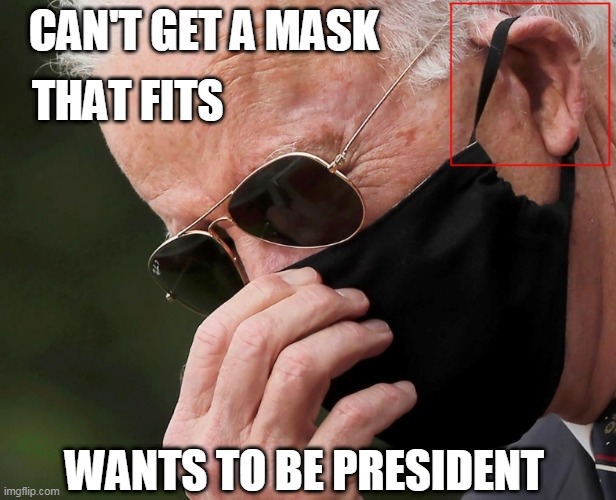 Highest office in the land | CAN'T GET A MASK; THAT FITS; WANTS TO BE PRESIDENT | image tagged in biden | made w/ Imgflip meme maker