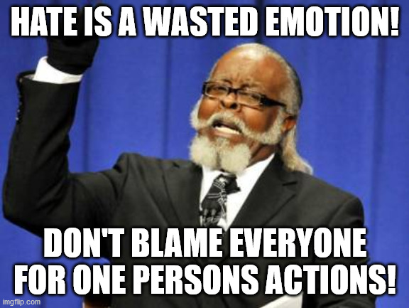 COMMON SENSE! | HATE IS A WASTED EMOTION! DON'T BLAME EVERYONE FOR ONE PERSONS ACTIONS! | image tagged in memes,too damn high | made w/ Imgflip meme maker