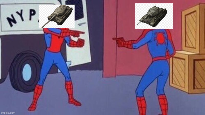 T34 pointing at T 34 | image tagged in spiderman pointing at spiderman | made w/ Imgflip meme maker