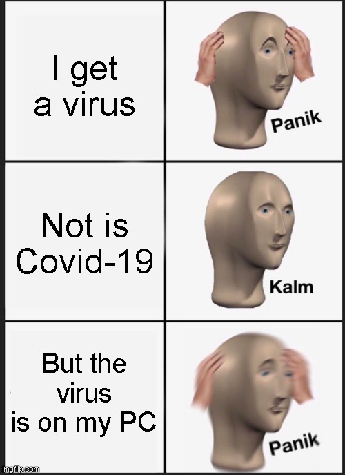 Panik Kalm Panik | I get a virus; Not is Covid-19; But the virus is on my PC | image tagged in memes,panik kalm panik | made w/ Imgflip meme maker