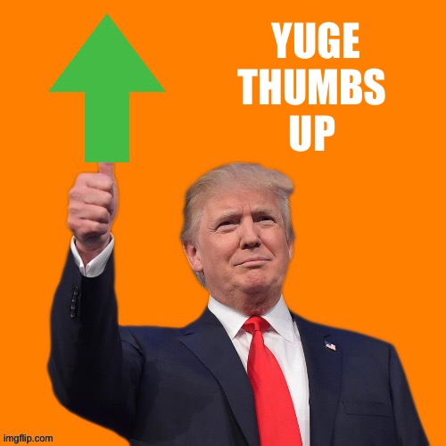 Orange Upvote | YUGE
THUMBS 
UP | image tagged in orange upvote | made w/ Imgflip meme maker
