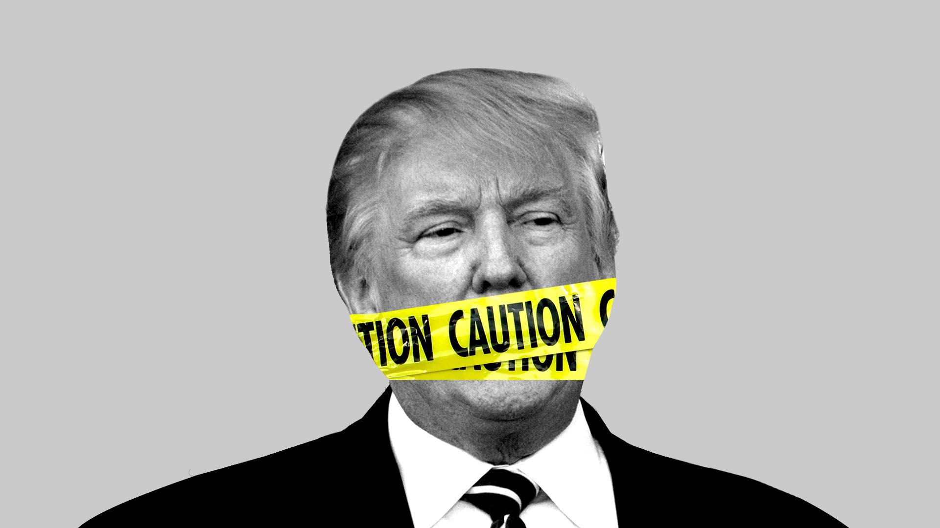 Trump mouth police yellow caution tape Blank Meme Template