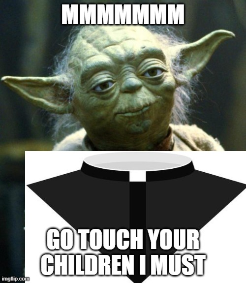 Star Wars Yoda Meme | MMMMMMM; GO TOUCH YOUR CHILDREN I MUST | image tagged in memes,star wars yoda,joke,fun,funny,irony | made w/ Imgflip meme maker