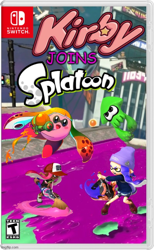 KIRBY IN SPLATOON! | JOINS | image tagged in kirby,splatoon,splatoon 2,inkling,squid,fake switch games | made w/ Imgflip meme maker