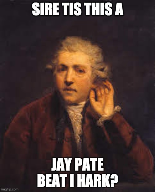 hear a jay pate beat | SIRE TIS THIS A; JAY PATE BEAT I HARK? | image tagged in jay pate beats,painting,classic art,music,beats,jay pate | made w/ Imgflip meme maker
