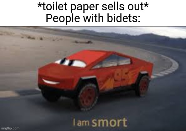 I am smort | *toilet paper sells out*
People with bidets: | image tagged in i am smort | made w/ Imgflip meme maker