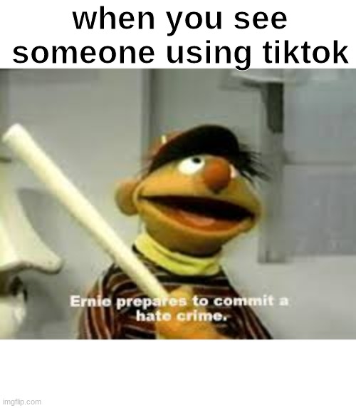 errrrnie | when you see someone using tiktok | image tagged in ernie prepares to commit a hate crime | made w/ Imgflip meme maker