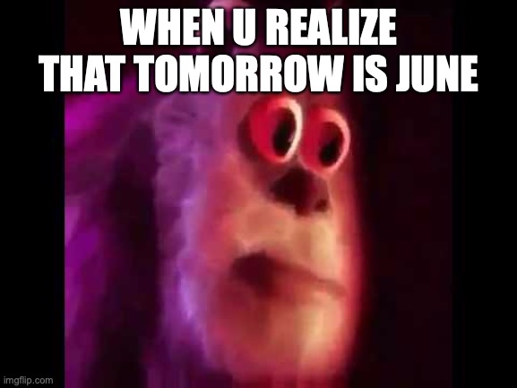 Sully Groan | WHEN U REALIZE THAT TOMORROW IS JUNE | image tagged in sully groan | made w/ Imgflip meme maker