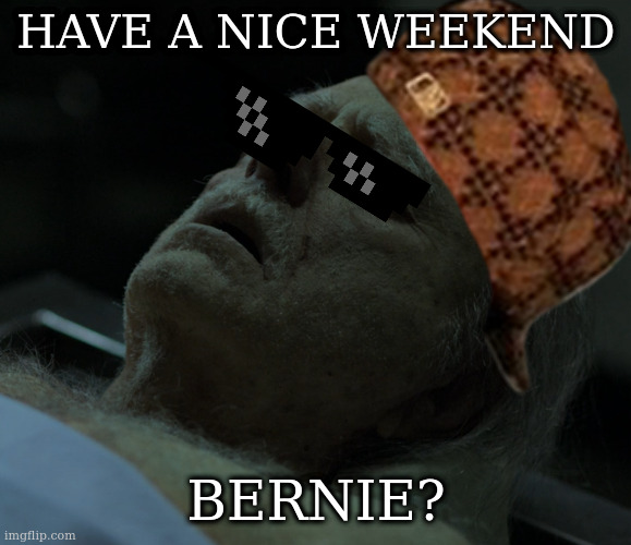 need another day for the weekend | HAVE A NICE WEEKEND BERNIE? | image tagged in bernie,ozark,buddie | made w/ Imgflip meme maker