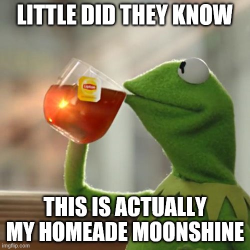 But That's None Of My Business | LITTLE DID THEY KNOW; THIS IS ACTUALLY MY HOMEADE MOONSHINE | image tagged in memes,but that's none of my business,kermit the frog | made w/ Imgflip meme maker