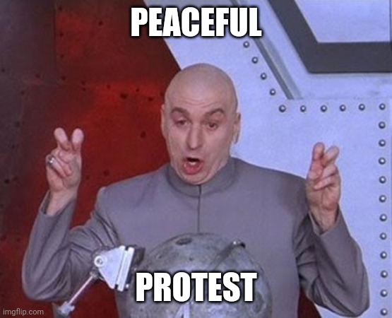 All the looters and rioters | PEACEFUL; PROTEST | image tagged in memes,dr evil laser | made w/ Imgflip meme maker
