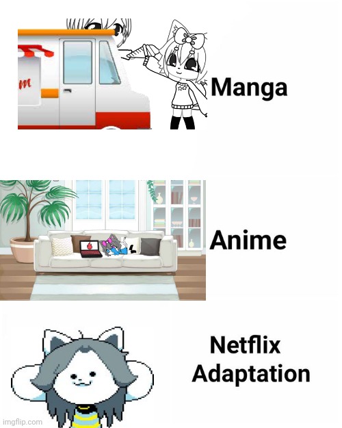 Manga, Anime, Netflix adaption | image tagged in manga anime netflix adaption | made w/ Imgflip meme maker