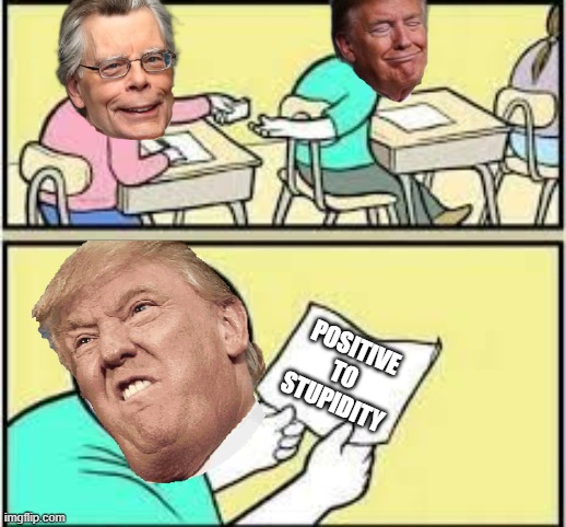 Stephen King & Donald Trump | POSITIVE TO STUPIDITY | image tagged in politica | made w/ Imgflip meme maker