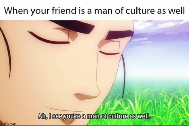 ah i see you're a man of culture as well | image tagged in ah i see you're a man of culture as well | made w/ Imgflip meme maker