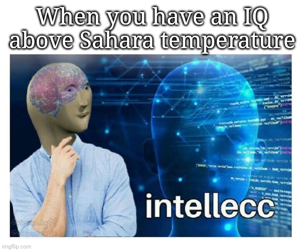 Intelecc | When you have an IQ above Sahara temperature | image tagged in intelecc | made w/ Imgflip meme maker