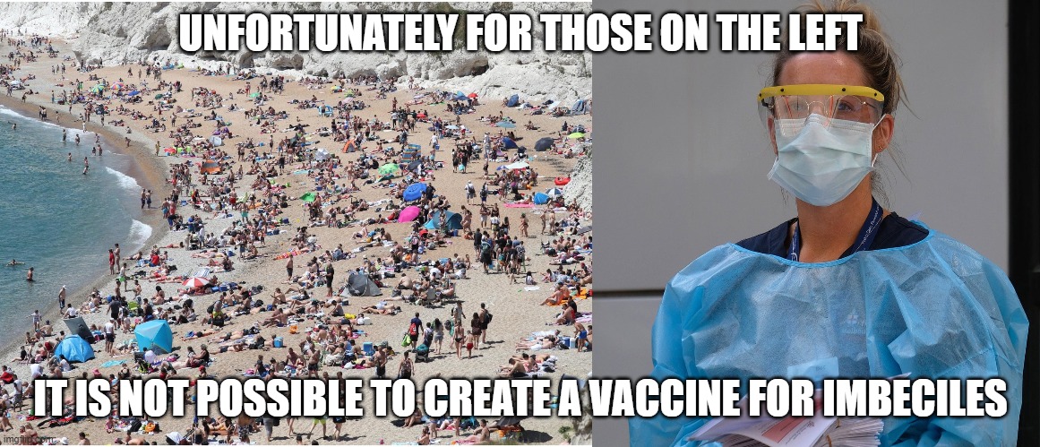 imbeciles | UNFORTUNATELY FOR THOSE ON THE LEFT; IT IS NOT POSSIBLE TO CREATE A VACCINE FOR IMBECILES | image tagged in covid-19 | made w/ Imgflip meme maker
