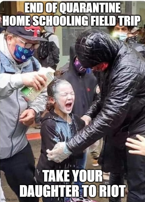 Take Daughter To Work Day!! | END OF QUARANTINE HOME SCHOOLING FIELD TRIP; TAKE YOUR DAUGHTER TO RIOT | image tagged in riots,seattle,bad parenting,omg | made w/ Imgflip meme maker