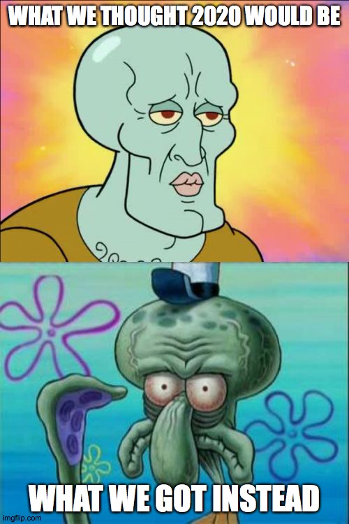 2020 ruined for all | WHAT WE THOUGHT 2020 WOULD BE; WHAT WE GOT INSTEAD | image tagged in memes,squidward | made w/ Imgflip meme maker