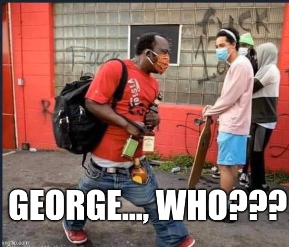 GEORGE...,WHO? | GEORGE..., WHO??? | image tagged in george floyd,riots,politics,looters,imgoingtohellforthis2 | made w/ Imgflip meme maker