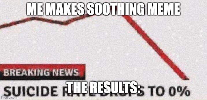 Suicide rates drop | ME MAKES SOOTHING MEME; THE RESULTS: | image tagged in suicide rates drop | made w/ Imgflip meme maker