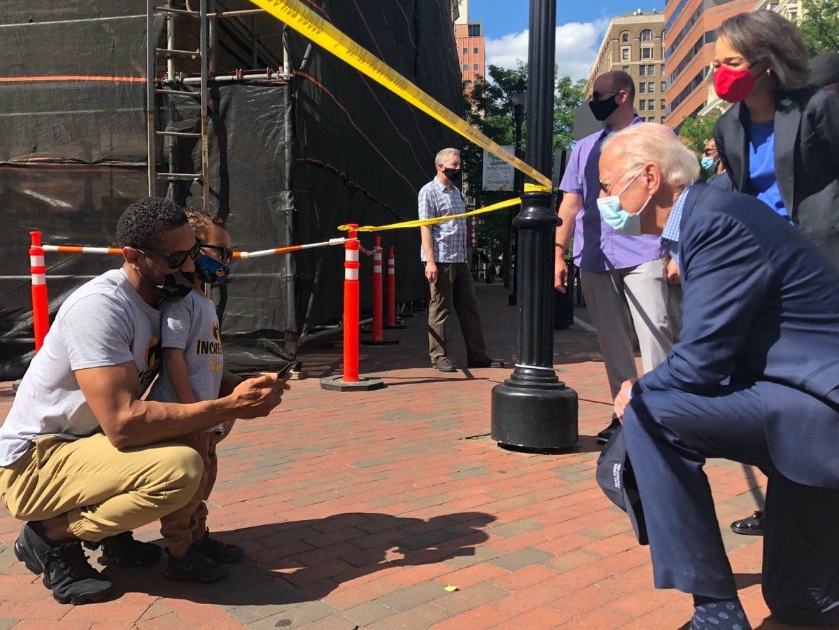 High Quality Biden meeting with protesters Blank Meme Template