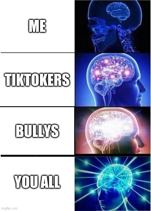 Expanding Brain | ME; TIKTOKERS; BULLYS; YOU ALL | image tagged in memes,expanding brain | made w/ Imgflip meme maker