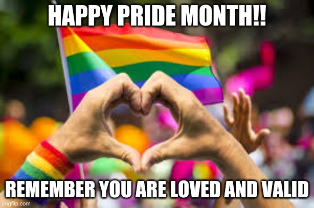 Happy Pride Month!! | HAPPY PRIDE MONTH!! REMEMBER YOU ARE LOVED AND VALID | image tagged in lgbtq,pride,june | made w/ Imgflip meme maker