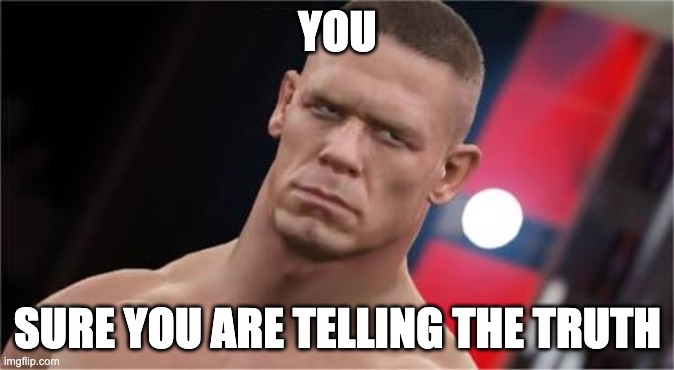 not sure | YOU; SURE YOU ARE TELLING THE TRUTH | image tagged in nani jhon cena | made w/ Imgflip meme maker