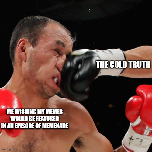 Boxer Getting Punched In The Face | THE COLD TRUTH; ME WISHING MY MEMES WOULD BE FEATURED IN AN EPISODE OF MEMENADE | image tagged in boxer getting punched in the face | made w/ Imgflip meme maker