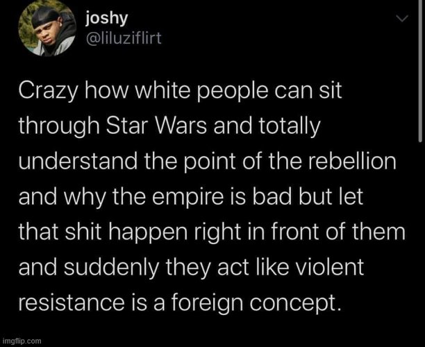 mmmm dude's got a point tho | image tagged in racism,police brutality,police,star wars,rebellion,white privilege | made w/ Imgflip meme maker
