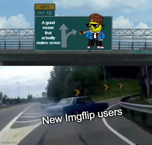 A good meme or...that | A good meme that actually makes sense; New Imgflip users | image tagged in memes,left exit 12 off ramp | made w/ Imgflip meme maker