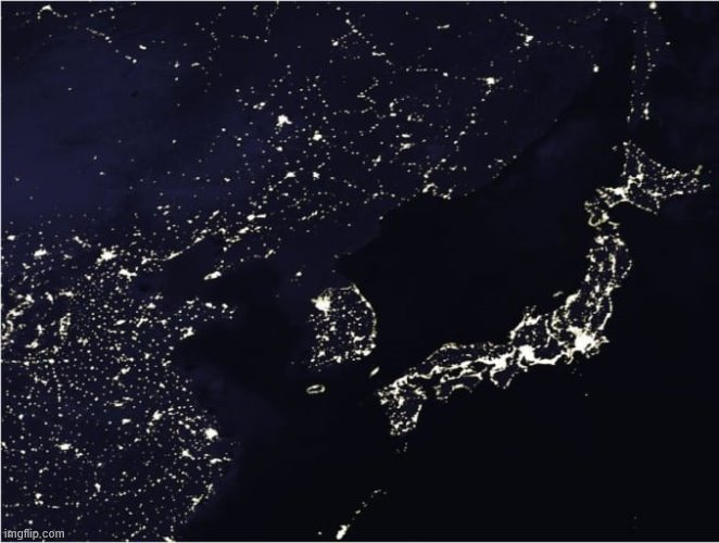 This one image here contains a lot of history. | image tagged in north korea night sky,night,sky,lights,north korea,korea | made w/ Imgflip meme maker