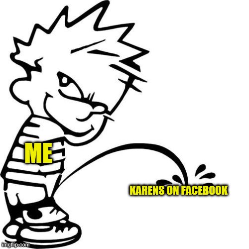 Calvin Peeing | ME KARENS ON FACEBOOK | image tagged in calvin peeing | made w/ Imgflip meme maker