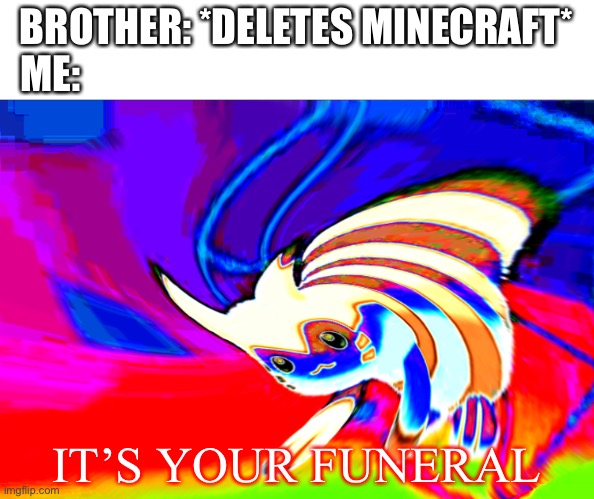 I wish I still had minecraft on ifone 4 | BROTHER: *DELETES MINECRAFT*
ME:; IT’S YOUR FUNERAL | image tagged in cursed furret | made w/ Imgflip meme maker