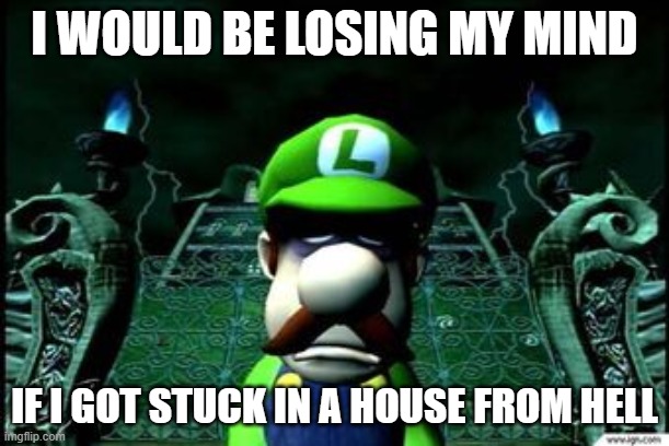 Depressed Luigi | I WOULD BE LOSING MY MIND; IF I GOT STUCK IN A HOUSE FROM HELL | image tagged in depressed luigi | made w/ Imgflip meme maker