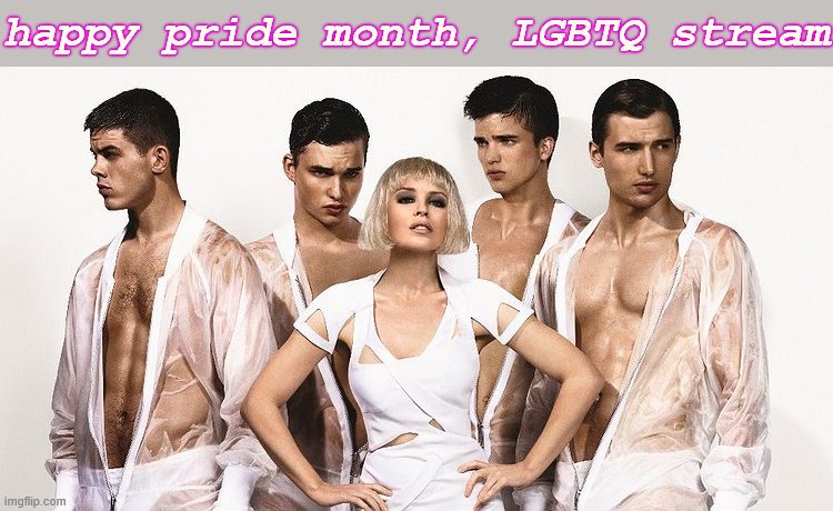 NOTE: I don't actually know if this troupe of male dancers with Kylie is gay, but... y'all can be the judge. | happy pride month, LGBTQ stream | image tagged in kylie gay troupe,gay pride,pride,lgbt,lgbtq,meme stream | made w/ Imgflip meme maker